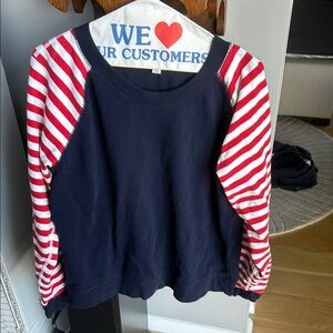 GAP Women's Navy Blue and Red Striped Long Sleeve Light Sweatshirt Size XL